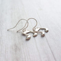 Silver Music Note Earrings, small sterling silver dangle, tiny music earring, eighth note charm, singer musician conductor teacher gift - Constant Baubling