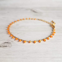 Orange Bead Bracelet, tiny seed bead bracelet, seed bead chain, small orange beads, thin gold chain, dainty gold bracelet, delicate bracelet - Constant Baubling