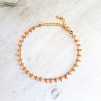 Orange Bead Bracelet, tiny seed bead bracelet, seed bead chain, small orange beads, thin gold chain, dainty gold bracelet, delicate bracelet - Constant Baubling