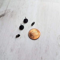 Black Stud Earrings - colorful opal white faux druzy stone - round rough jagged rock - hypoallergenic stainless surgical steel post drusy - Constant Baubling