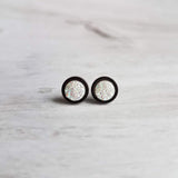 Black Stud Earrings - colorful opal white faux druzy stone - round rough jagged rock - hypoallergenic stainless surgical steel post drusy - Constant Baubling