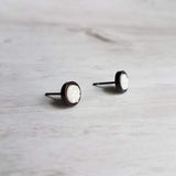 Black Stud Earrings - colorful opal white faux druzy stone - round rough jagged rock - hypoallergenic stainless surgical steel post drusy - Constant Baubling