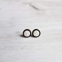 Black Stud Earrings - colorful opal white faux druzy stone - round rough jagged rock - hypoallergenic stainless surgical steel post drusy - Constant Baubling