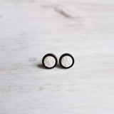 Black Stud Earrings - colorful opal white faux druzy stone - round rough jagged rock - hypoallergenic stainless surgical steel post drusy - Constant Baubling