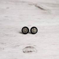 Black Stud Earrings - gunmetal silver faux druzy stone - simple round rough jagged rock - hypoallergenic stainless surgical steel post drusy - Constant Baubling