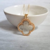 Gold Silver Clover Necklace, filigree necklace, clover pendant, medallion pendant, medallion necklace, lacy pendant, gold clover necklace - Constant Baubling