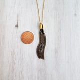 Tassel Necklace, black gold tassel pendant, herringbone chain tassel, chain fringe necklace, chain tassel necklace small black gold necklace - Constant Baubling