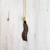 Tassel Necklace, black gold tassel pendant, herringbone chain tassel, chain fringe necklace, chain tassel necklace small black gold necklace - Constant Baubling