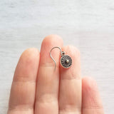 Tiny Silver Medallion Earrings, small round dangle earring, antique silver earring, silver tribal earring, .925 sterling silver hook option - Constant Baubling