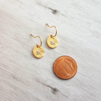 Gold Oval Dangle Earrings, CZ earring, North Star earring, cubic zirconia earring, small gold earring, petite gold earring, oval earrings - Constant Baubling
