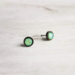 Black Stud Earrings - peridot green/aqua blue faux druzy stone - rough bumpy rock - hypoallergenic stainless surgical steel post drusy - Constant Baubling