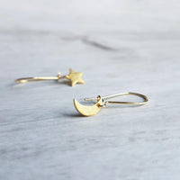 Moon Star Earrings, small gold earring, crescent moon, celestial earring, night sky earring, make a wish, gold moon earring, shooting star - Constant Baubling