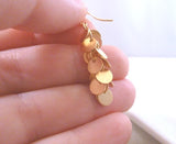 Disk Earrings, gold cluster earrings, matte gold disk earrings, sequin earrings, fringe earrings, small circle earrings long dangle earrings - Constant Baubling