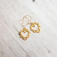 Lotus Earrings - gold ornate flower outline charms dangle on simple latching kidney ear hook - goddess rebirth triumph purity symbolic gift - Constant Baubling