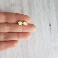 Gold Opal Stud Earrings - colorful faux opal druzy stone - round rough jagged rock - hypoallergenic stainless surgical steel post drusy - Constant Baubling