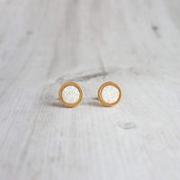 Gold Opal Stud Earrings - colorful faux opal druzy stone - round rough jagged rock - hypoallergenic stainless surgical steel post drusy - Constant Baubling