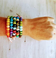 Pony Bead Bracelet, colorful bead bracelet, cord bracelet, faux glass bracelet, chunky bracelet, VSCO girl, assorted color big crow bead - Constant Baubling