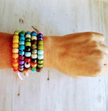 Rainbow Bead Bracelet, big bead bracelet, chunky beads, pony bead bracelet, faux glass roller beads, multicolor bracelet, tie on cord, large - Constant Baubling