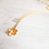 Honeycomb Necklace, small gold pendant, honeycomb pendant, bumblebee necklace, honey bee necklace, honeybee jewelry hive necklace gold chain - Constant Baubling