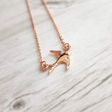 Rose Gold Bird Necklace, small bird necklace, chain with bird, sparrow pendant, flying bird necklace, rose gold chain, open wing bird, free - Constant Baubling