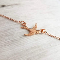 Rose Gold Bird Necklace, small bird necklace, chain with bird, sparrow pendant, flying bird necklace, rose gold chain, open wing bird, free - Constant Baubling