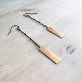 Long Drop Earrings - simple black chain gold drop rectangle - minimalist chic trendy hipster - custom length boho handmade hand crafted - Constant Baubling