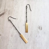 Long Drop Earrings - simple black chain gold drop rectangle - minimalist chic trendy hipster - custom length boho handmade hand crafted - Constant Baubling