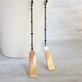 Long Drop Earrings - simple black chain gold drop rectangle - minimalist chic trendy hipster - custom length boho handmade hand crafted - Constant Baubling