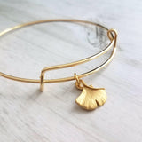 Gold Bangle Bracelet, ginkgo bracelet, simple gold bracelet, small ginkgo leaf, stacking bracelet, gold wire bracelet, hope peace symbol - Constant Baubling