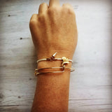 Gold Bangle Bracelet, ginkgo bracelet, simple gold bracelet, small ginkgo leaf, stacking bracelet, gold wire bracelet, hope peace symbol - Constant Baubling