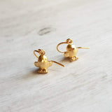 Chick Earrings, gold bird earrings, chubby bird earrings, small gold birds, bird dangle earring, chickadee earring, little baby bird earring - Constant Baubling