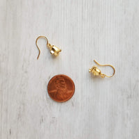Chick Earrings, gold bird earrings, chubby bird earrings, small gold birds, bird dangle earring, chickadee earring, little baby bird earring - Constant Baubling