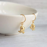 Chick Earrings, gold bird earrings, chubby bird earrings, small gold birds, bird dangle earring, chickadee earring, little baby bird earring - Constant Baubling