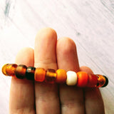 Autumn Bracelet - orange, tan, brown glass big bead tie on faux suede cord, chunky glass pony roller beads, VSCO girl, fall color jewelry - Constant Baubling