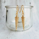 Long Gold Spike Earrings, long gold earring, gold spear earring, narrow spear, gold dagger earring, gold cone earring, dimpled simple gold - Constant Baubling