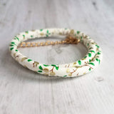 White Faux Leather Bracelet, vegan bracelet, imitation leather bracelet, white cord bracelet, double wrap bracelet, leaf wrap, gold clasp - Constant Baubling