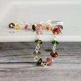 Tourmaline Stone Bracelet, tiny gemstone bracelet, delicate thin bracelet, dainty bracelet, silver tourmaline chain, little pink green gold - Constant Baubling