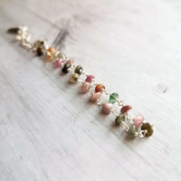 Tourmaline Stone Bracelet, tiny gemstone bracelet, delicate thin bracelet, dainty bracelet, silver tourmaline chain, little pink green gold - Constant Baubling