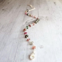 Tourmaline Stone Bracelet, tiny gemstone bracelet, delicate thin bracelet, dainty bracelet, silver tourmaline chain, little pink green gold - Constant Baubling