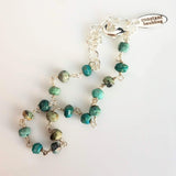 Chrysocolla Teal Stone Bracelet- tiny semi precious gemstones w/ adjustable silver chain, blue green aqua brown little beads - Constant Baubling