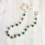 Chrysocolla Teal Stone Bracelet- tiny semi precious gemstones w/ adjustable silver chain, blue green aqua brown little beads - Constant Baubling