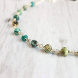 Chrysocolla Teal Stone Bracelet- tiny semi precious gemstones w/ adjustable silver chain, blue green aqua brown little beads - Constant Baubling