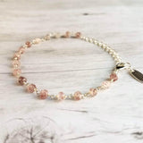 Strawberry Quartz Bracelet- pink tiny speckled pale gemstone w/ adjustable silver chain, love energy vibration, Aries stone, heart chakra - Constant Baubling