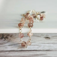 Strawberry Quartz Bracelet- pink tiny speckled pale gemstone w/ adjustable silver chain, love energy vibration, Aries stone, heart chakra - Constant Baubling