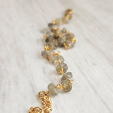 Labradorite Bracelet, tiny grey stone, semi precious gemstone, adjustable gold chain, vitreous iridescent blue green flash, spiritual symbol - Constant Baubling