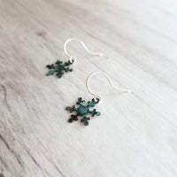 Small Snowflake Earrings, rustic snowflake earring, verdigris patina earring, simple snowflake earring, winter earring, snow jewelry, xmas - Constant Baubling