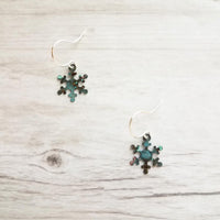 Small Snowflake Earrings, rustic snowflake earring, verdigris patina earring, simple snowflake earring, winter earring, snow jewelry, xmas - Constant Baubling