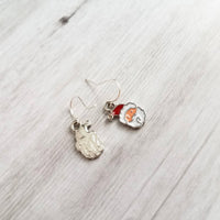 Christmas Santa Earrings - small Mr Claus face charm on silver hook, tiny Xmas dangle, sterling silver hook option, stocking stuffer gift - Constant Baubling