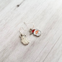 Christmas Santa Earrings - small Mr Claus face charm on silver hook, tiny Xmas dangle, sterling silver hook option, stocking stuffer gift - Constant Baubling