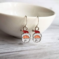 Christmas Santa Earrings - small Mr Claus face charm on silver hook, tiny Xmas dangle, sterling silver hook option, stocking stuffer gift - Constant Baubling